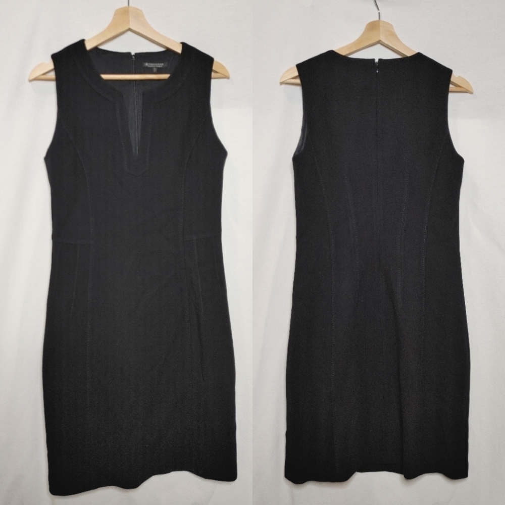 Strenesse Gabriele Strehle Black Wool Sheath Dress Pencil Sleeveless Split Neck